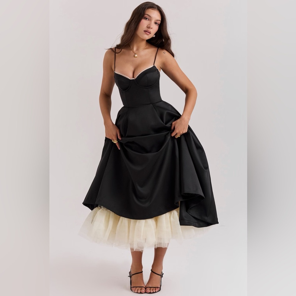 House of CB MADEMOISELLE Black Tulle Midi Dress